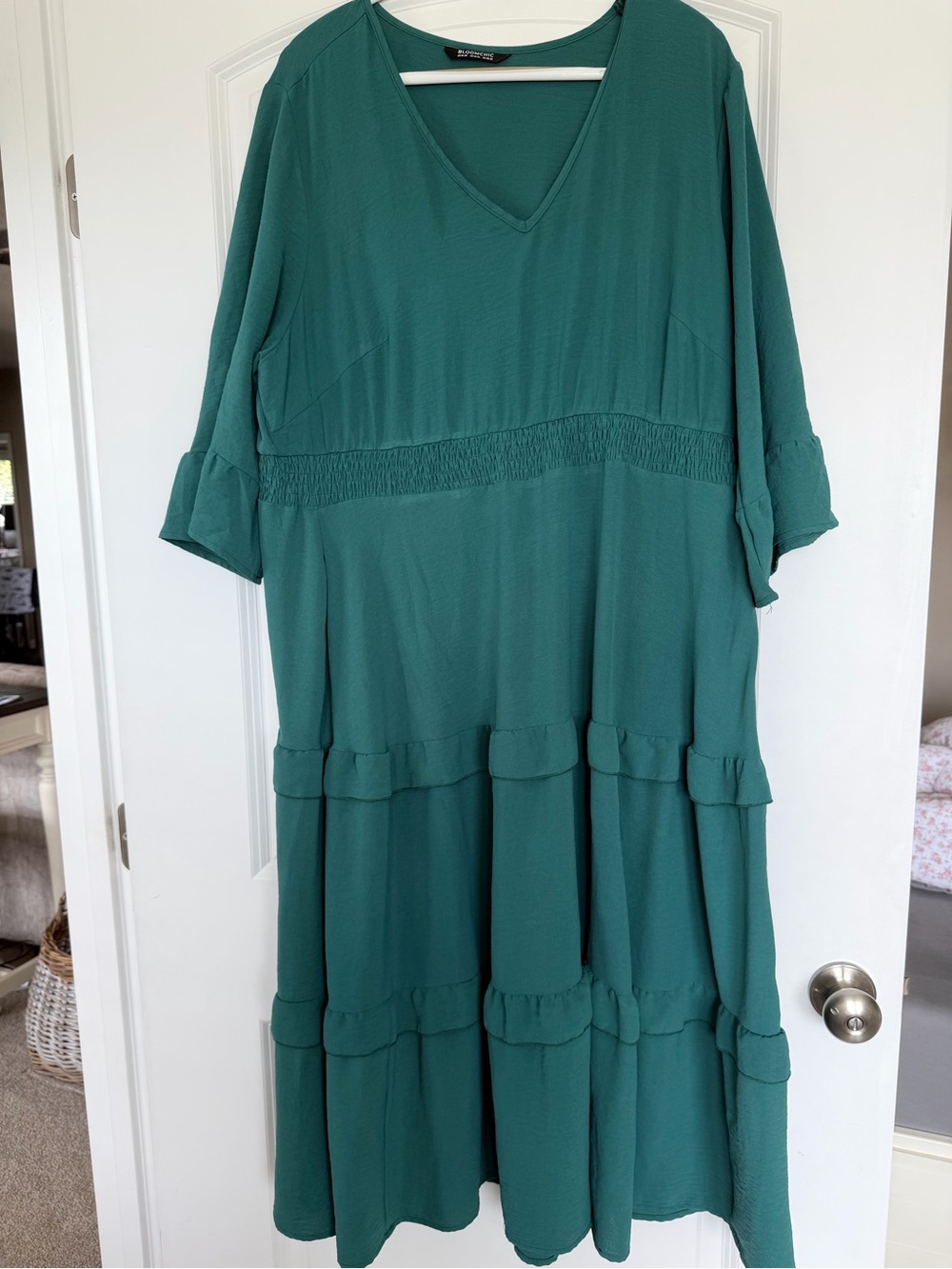 BloomChic Teal V-Neck Tiered Maxi Dress